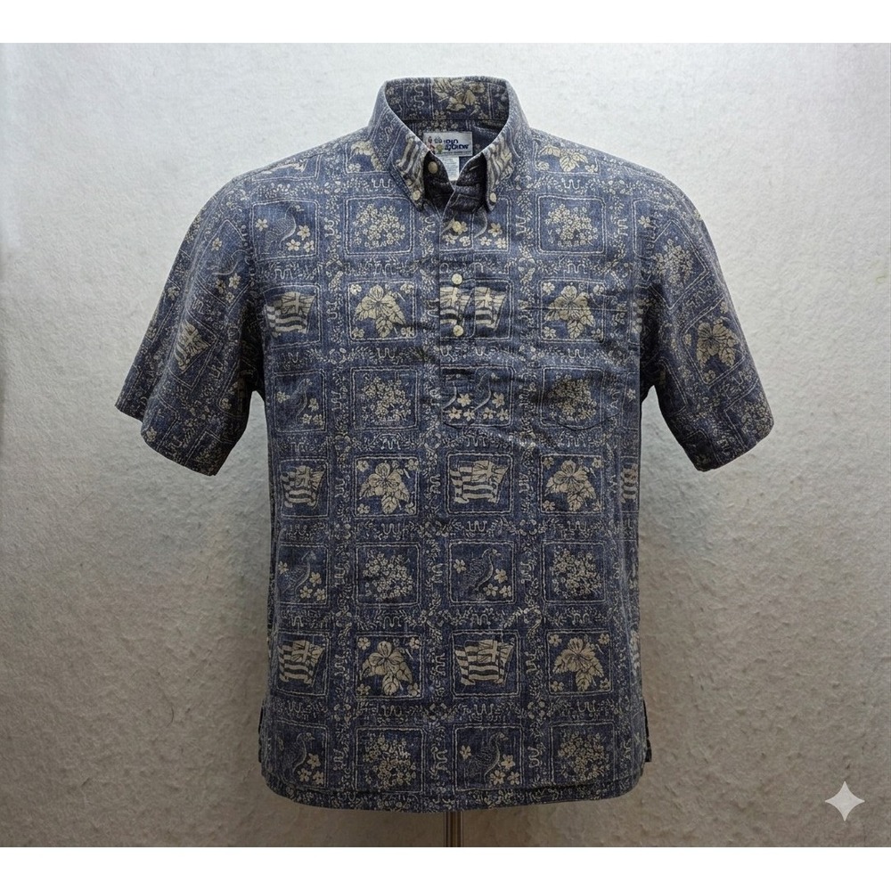 Reyn Spooner Vintage Men's Blue Lahaina Sailor Hawaiian Aloha Shirt. Size L